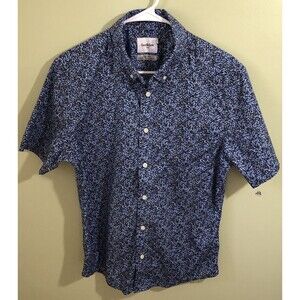 Good Fellow Men's Casual Button Down Shirt Floral Pattern Blue Size Medium